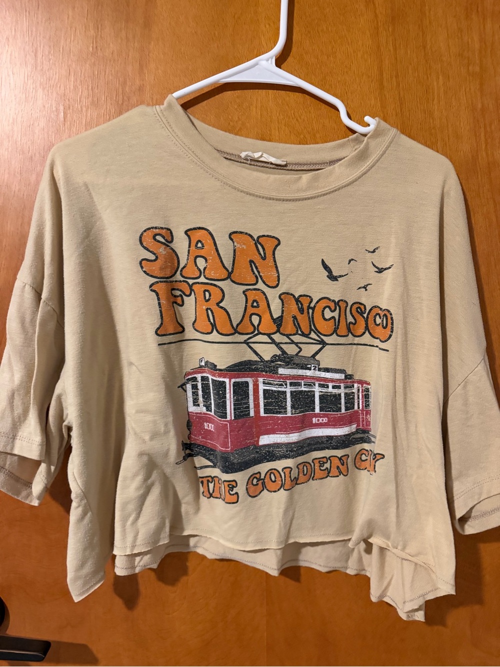 Altar'd State Beige San Francisco Graphic Crop Top with Red Cable Car